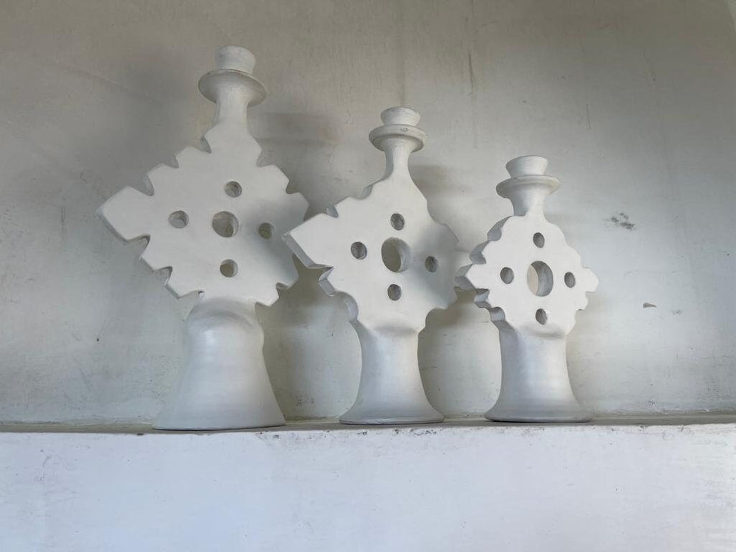 PROMOTION Set of 3 Moroccan Stucco Candles White