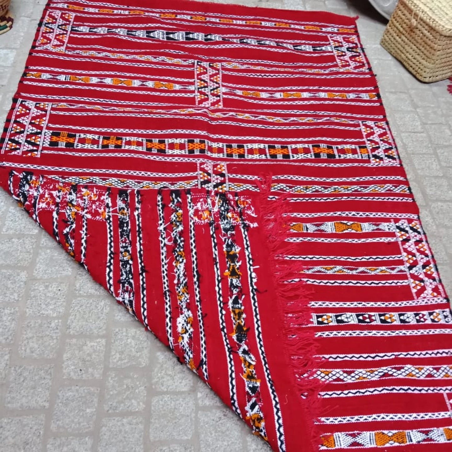 Moroccan Kilim 4×6 Ft. Red Rug, Moroccan Berber Rug, Handmade Natural Wool Rug. Berber Kilim, Authentic Azilal