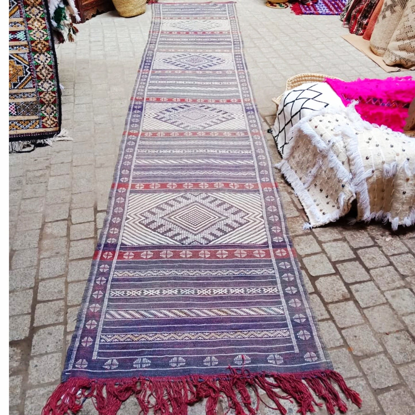 Cactus Silk Runner Rug 2×13 Ft. Moroccan Vintage Cactus Silk Kilim. Handmade Berber Rug. Authentic Azilal .Home Decor