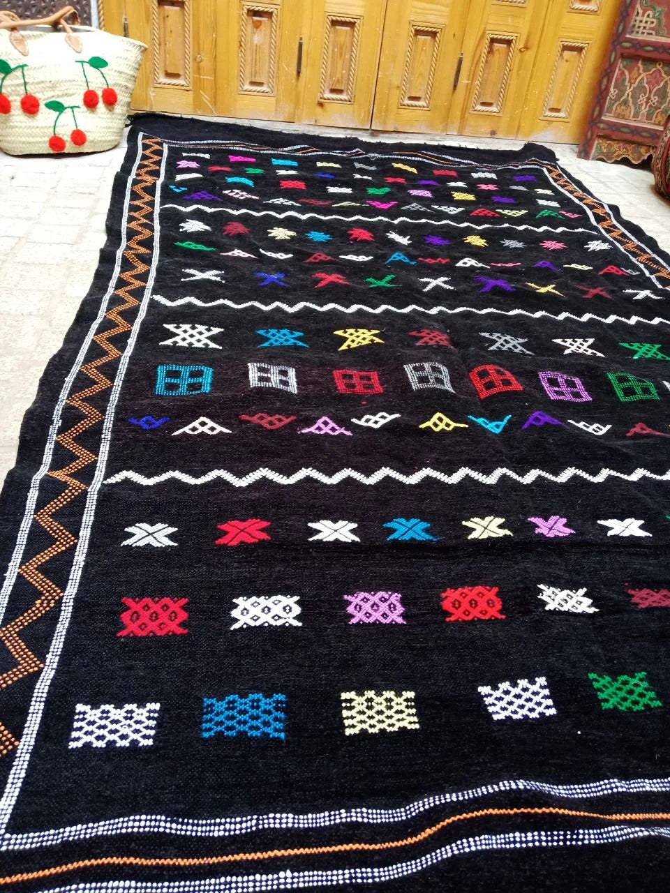 Moroccan Berber Rug . Moroccan Black Kilim Handmade Wool Rug Authentic Azilal Area Carpet