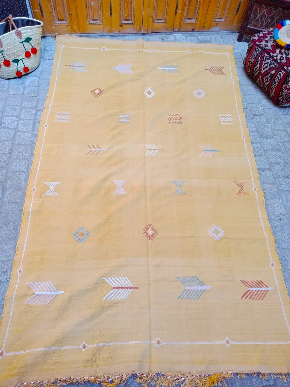 Vintage Cactus Silk Rug, Handmade Moroccan Sabra Cactus Rug, Berber Kilim Rug, Cactus Silk Rug .Authentic Azilal