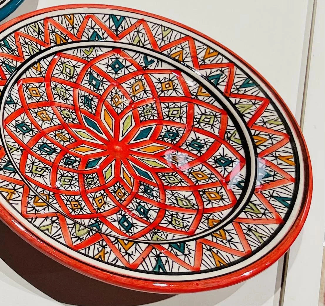 Ceramic Plate, Handmade and Hand-Painted Plate, Home and Deco, Pottery Plate, Red Plate, Moroccan Wall Art, Serving Plate, Dinner Plate