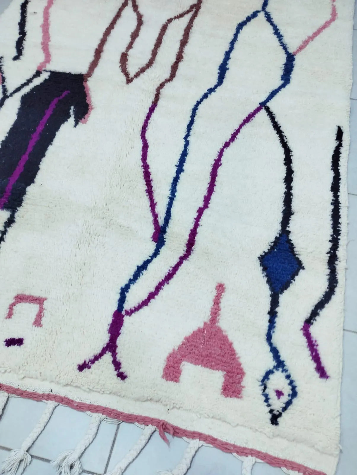 Handwoven White Abstract Rug | Moroccan Wool Carpet | Colorful Patterns & Berber Art Design | Moroccan Rug