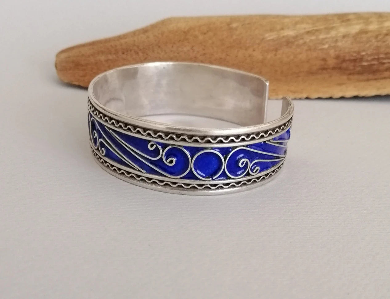 Berber Blue Enamel Silver Cuff
