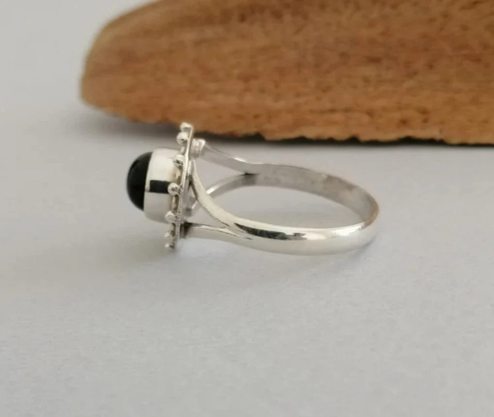 Delicate Onyx and Sterling Silver Ring