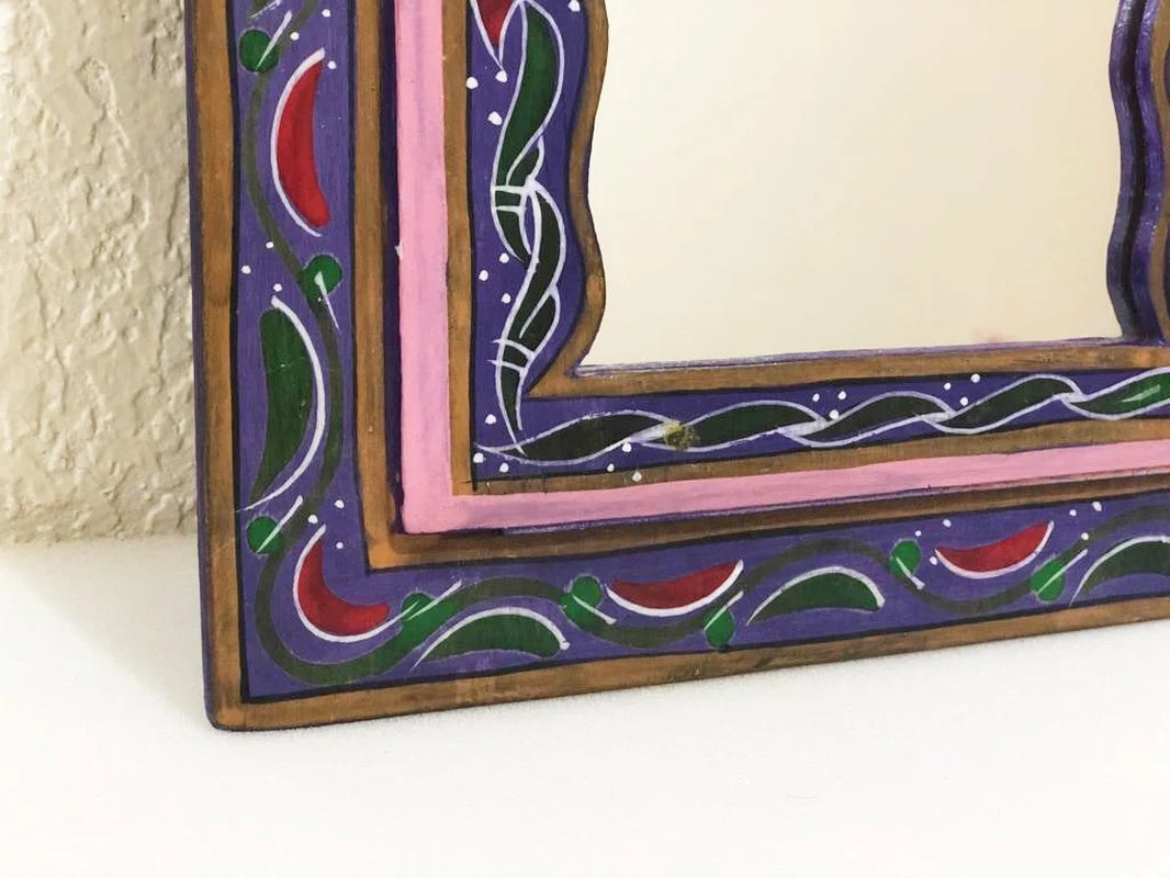 Small Moroccan Mirror with Doors, Bohemian Wall Decor, Ethnic Art for Entryway, Large Mirror Hand Painted, Unique Blue Floral Mirrors,