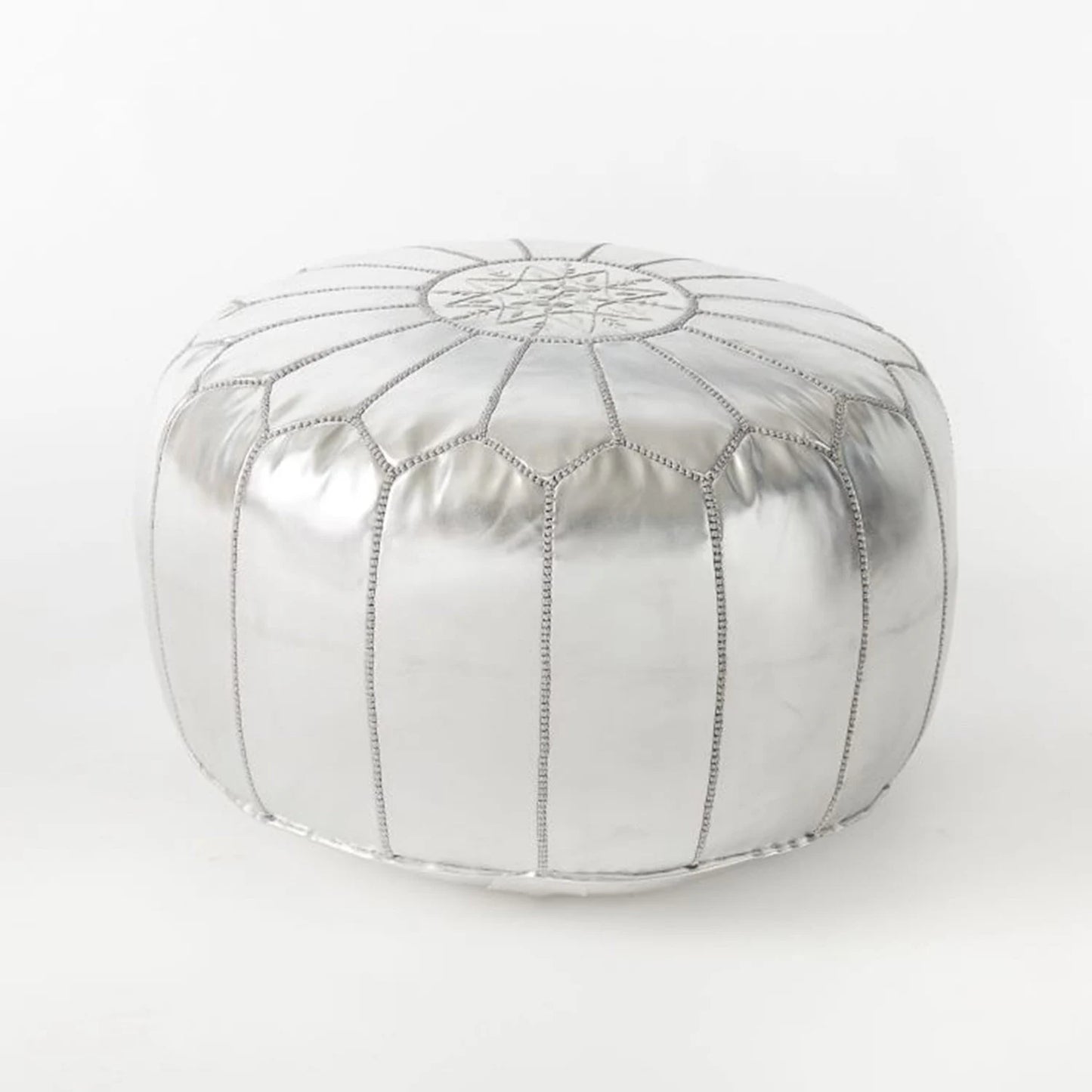 Pouf Marocain Métallique Rembourré - Pouf Marocain Argenté - Pouf Fait À La Main - Pouf Déco Marocain - Tabourets Ottomans De Luxe (Argent)