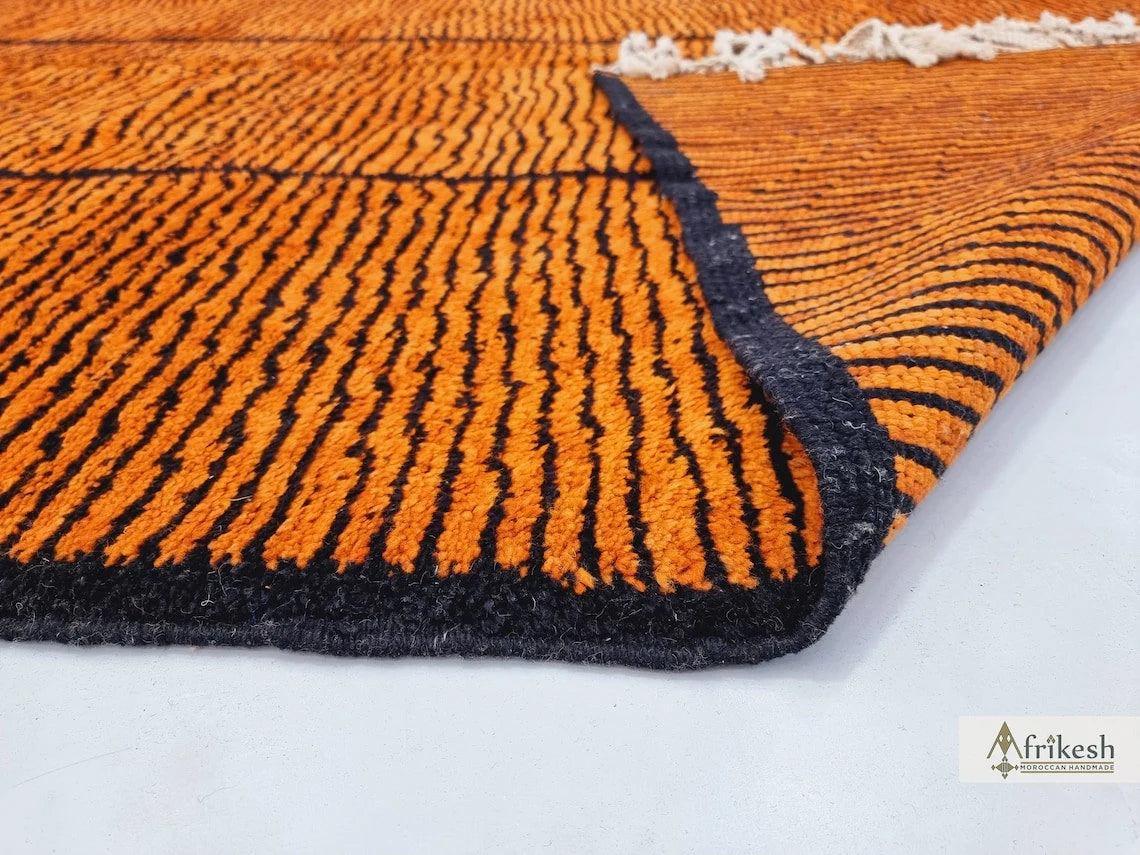 BURNT ORANGE RUG, Custom Made Moroccan Rug, Striped Beni Mrirt Rug, High Quality Berber Carpet, Handmade Mrirt Area Rug, Tufted Shag Rug.