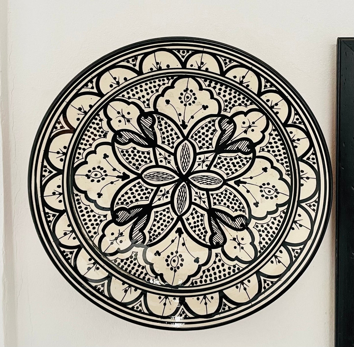 14"Hand-Painted Original Ceramic Plate, Pottery Plate, Home and Deco, Moroccan Wall Art, Moroccan Antique Decor, Large Plate