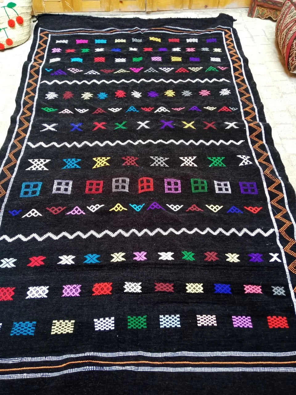 Moroccan Berber Rug . Moroccan Black Kilim Handmade Wool Rug Authentic Azilal Area Carpet