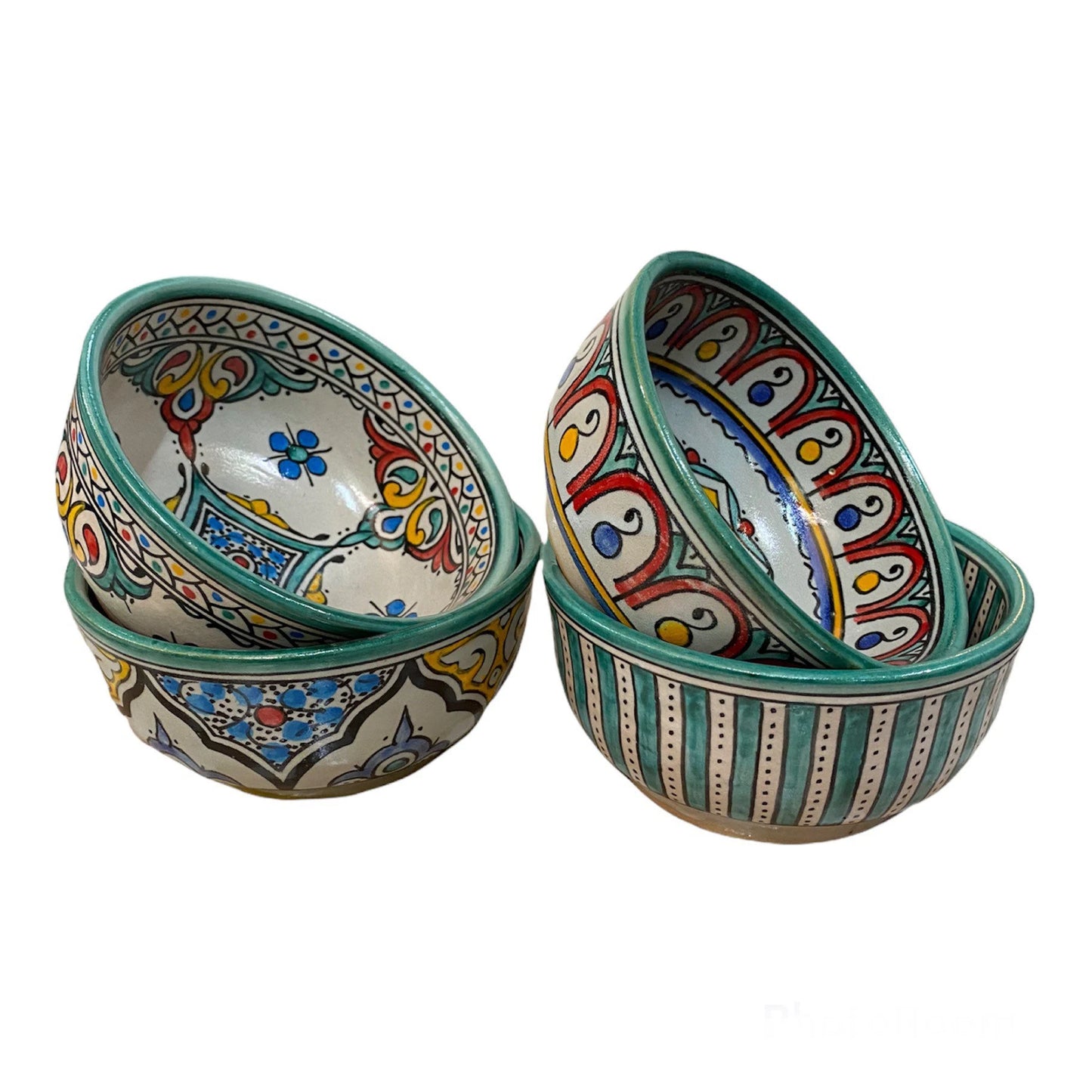 Set of 4 Ceramic Bowls from Fes, Handmade and Hand Painted / Cereal Bowls / Soup Bowls.
