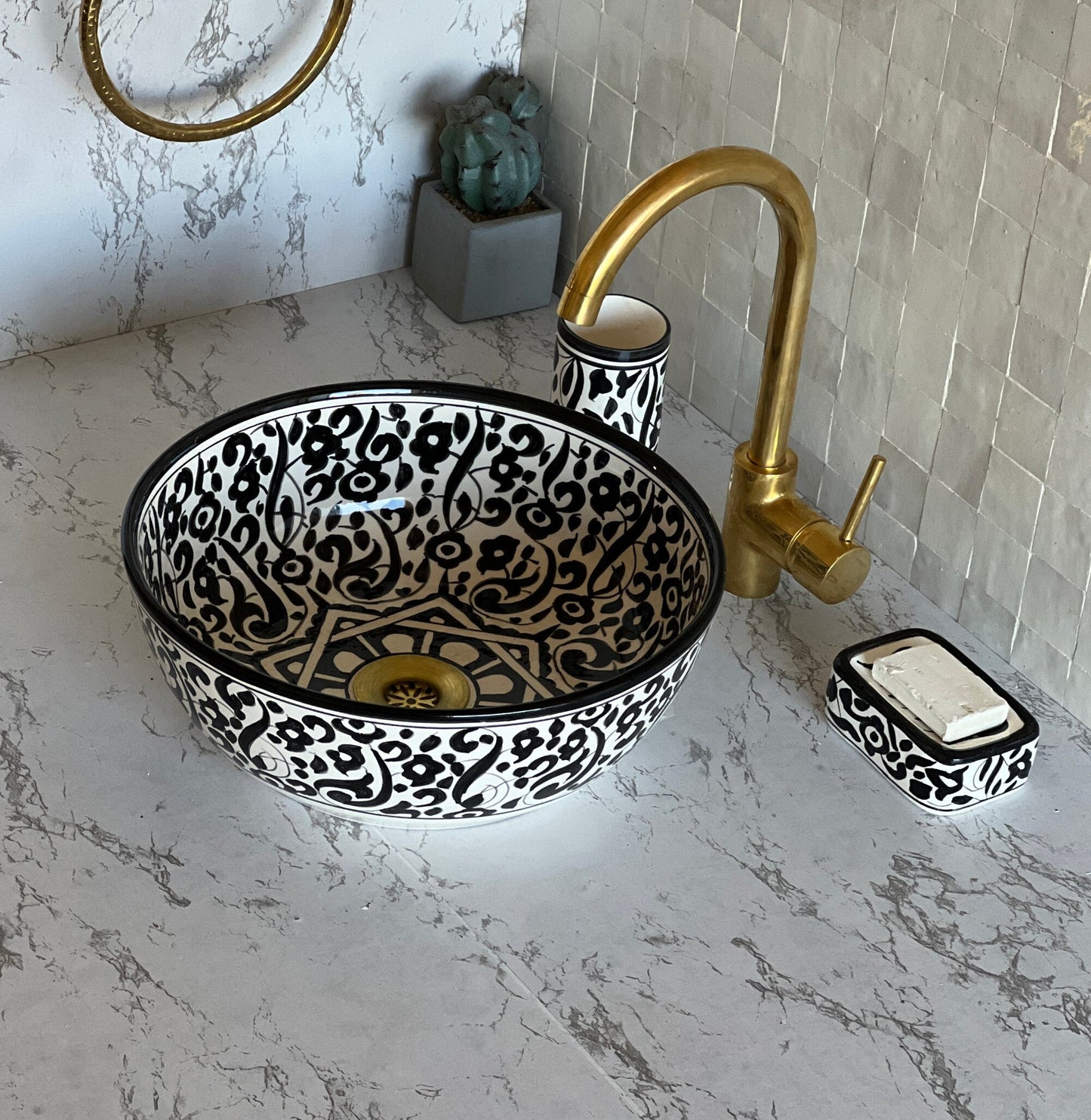 Antique Wash Basin, Vessel Sink, Bathroom Basin, Sink Bowl, Moroccan Handmade Ceramic Basin, Free Gift INCLUDED