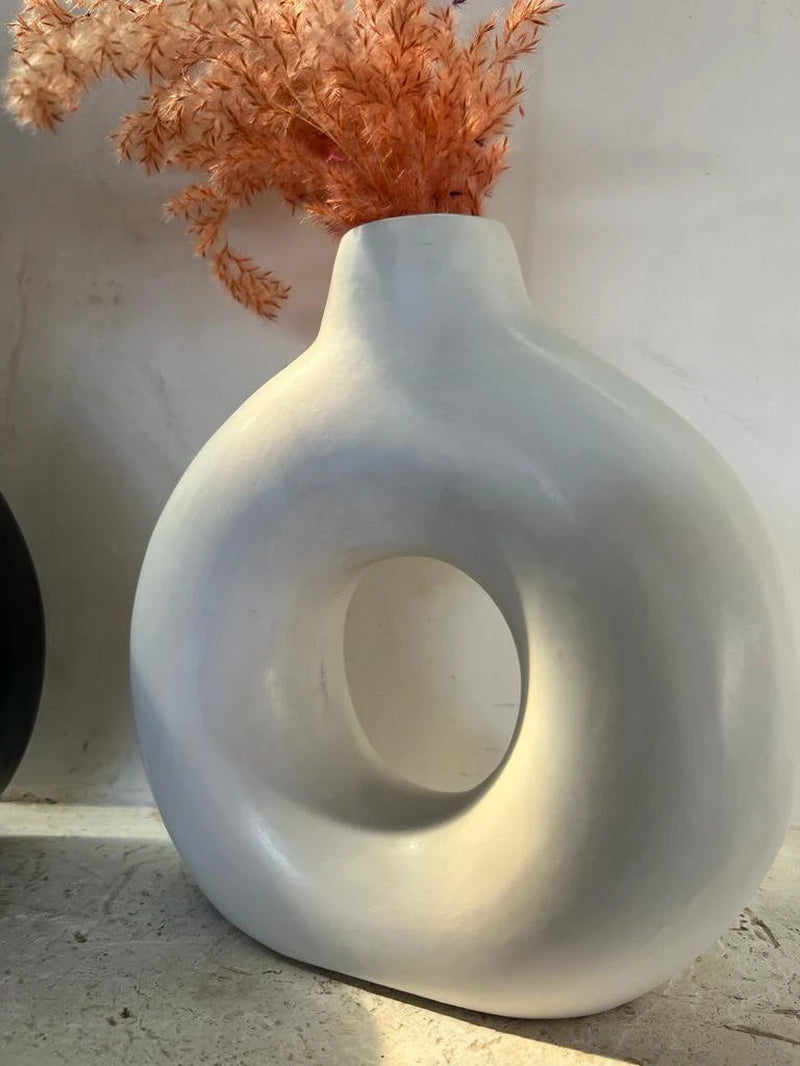 Terracotta Vase, Pottery Deco, Black & White Vase