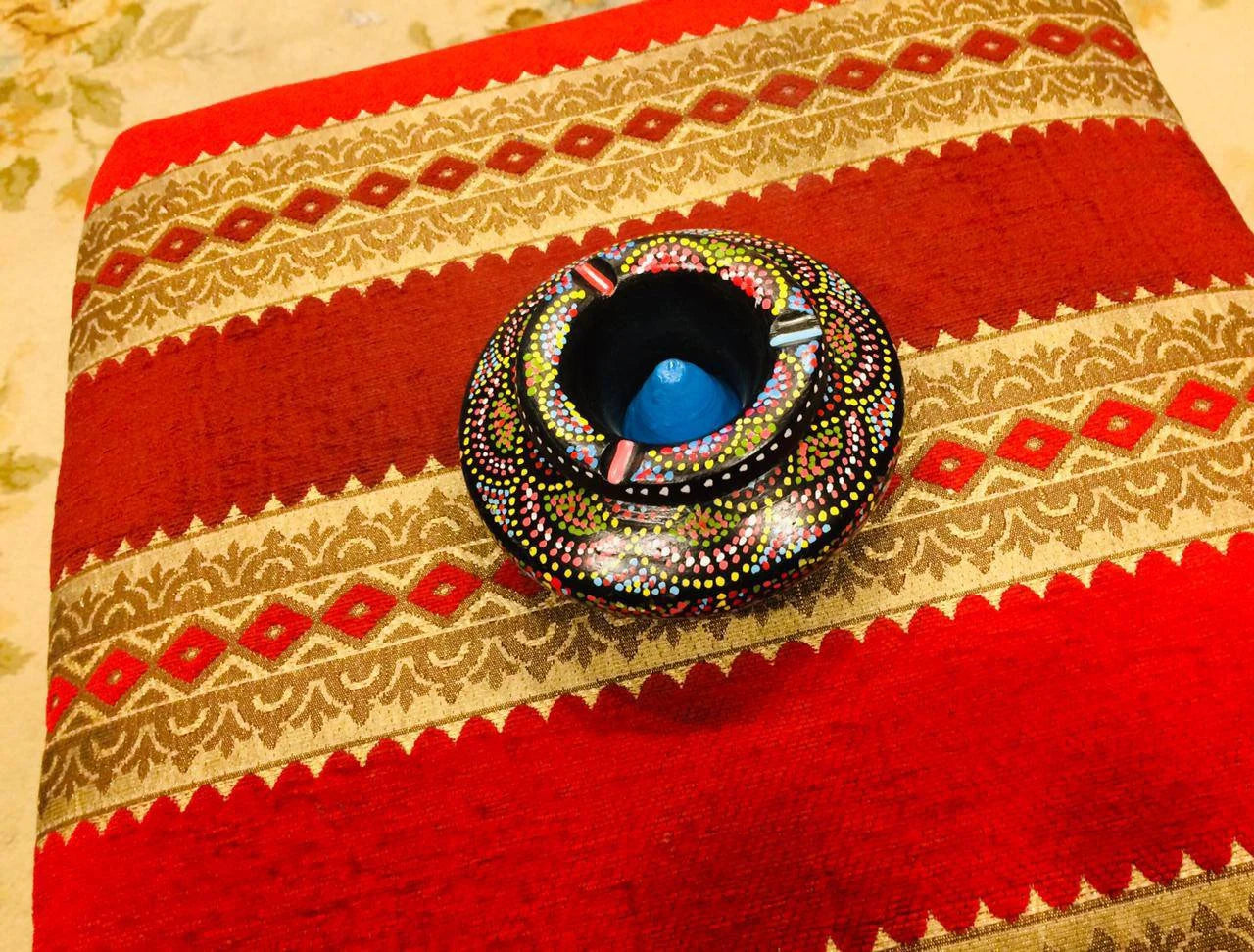 Moroccan round Ceramic Ashtray with 3 Cigarette Holder Slots, Black Ashtray, Multicolore Ashtray, Decorative Ashtray, Cigar Ashtray