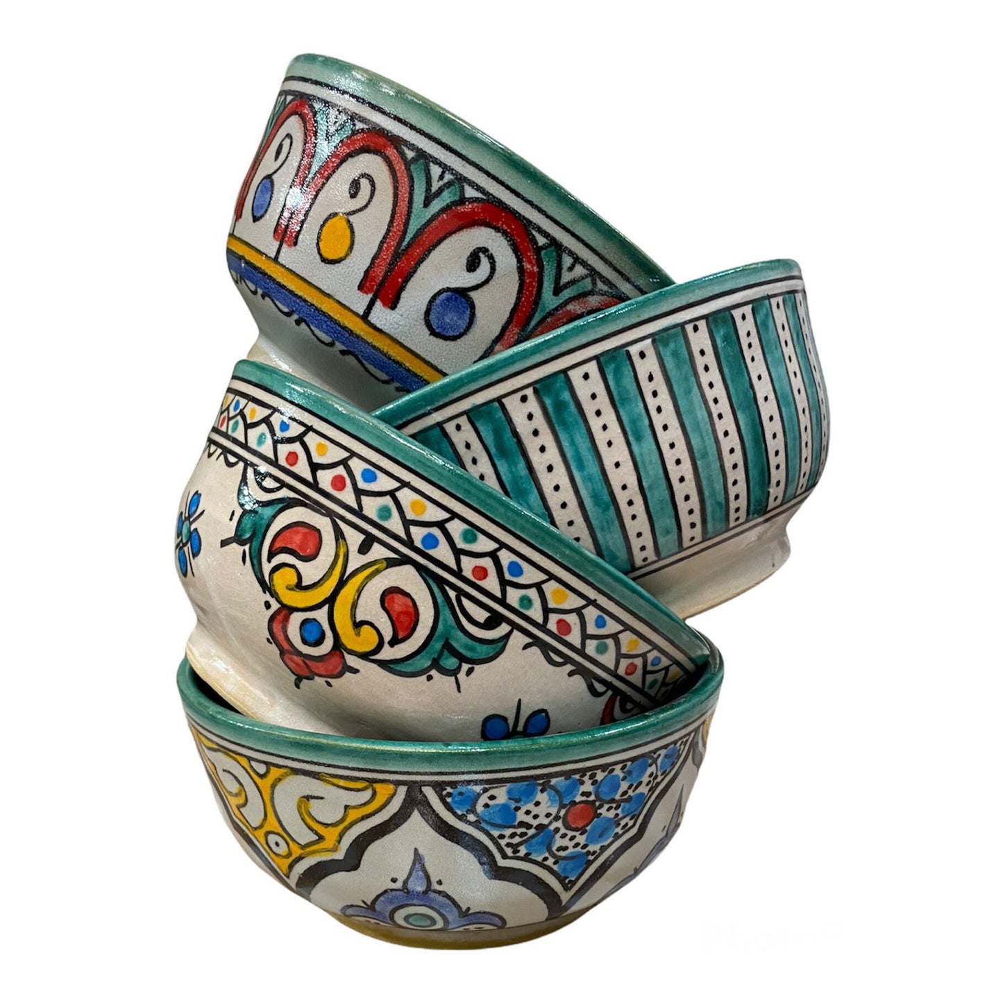 Set of 4 Ceramic Bowls from Fes, Handmade and Hand Painted / Cereal Bowls / Soup Bowls.