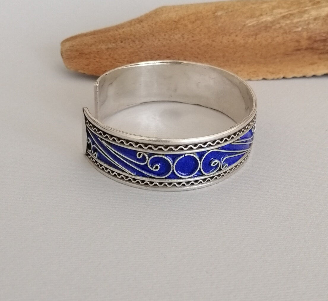 Berber Blue Enamel Silver Cuff