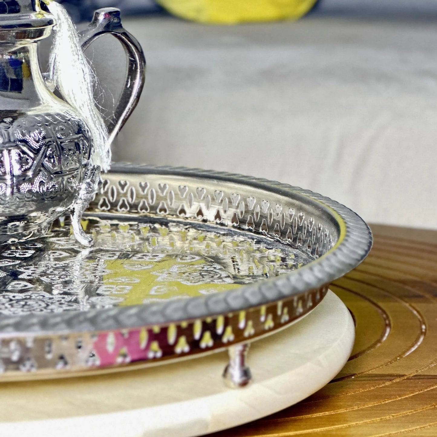 Authentic Moroccan Tea Tray Silver Handmade Teatray Traditional Moroccan Fes Mint Tea