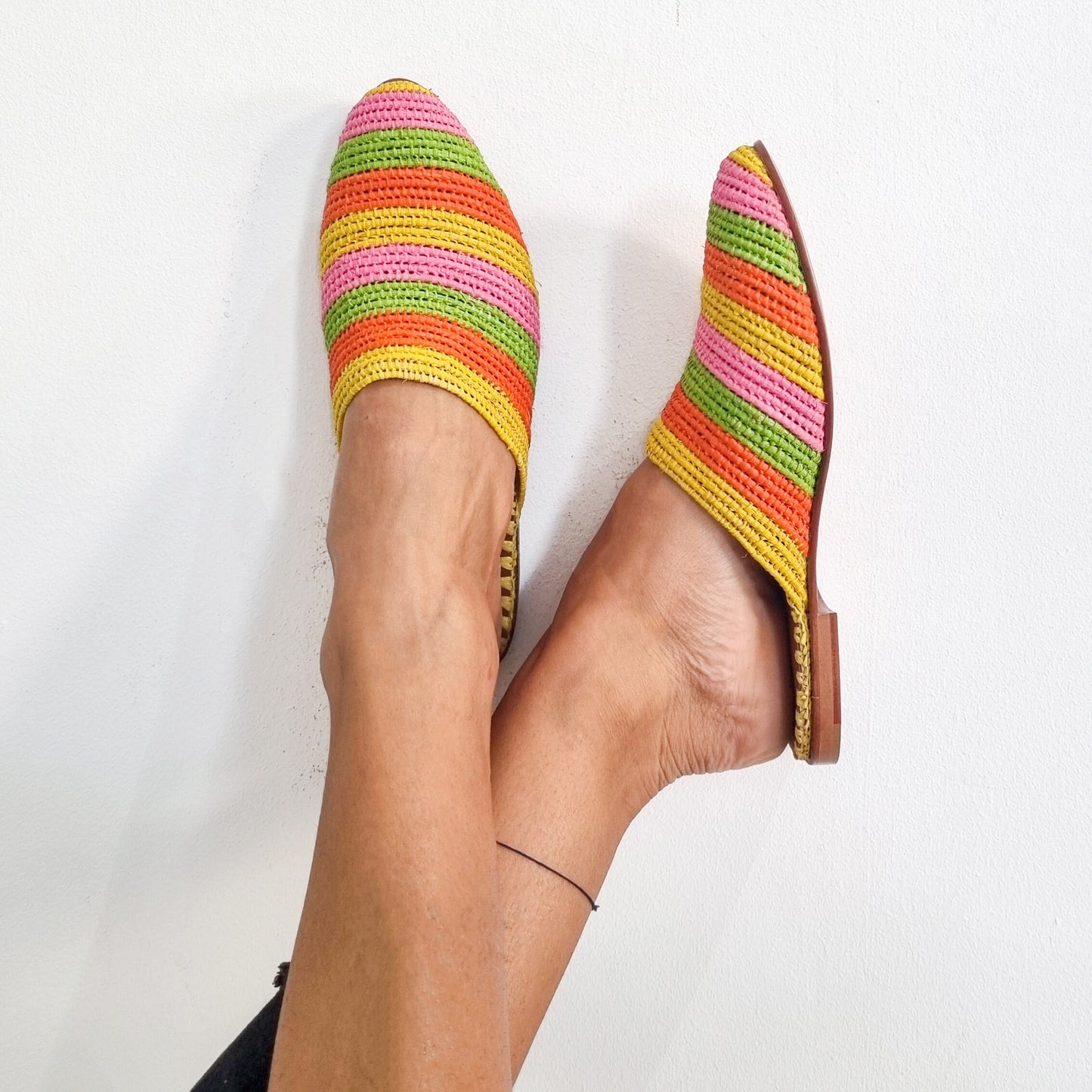 Ready to Ship, Raffia Shoes, Handmade Slippers, Rainbow Sandals, Rainbow Shoes, Moroccan Shoes, High End Raphia Flats, Moroccan Babouch