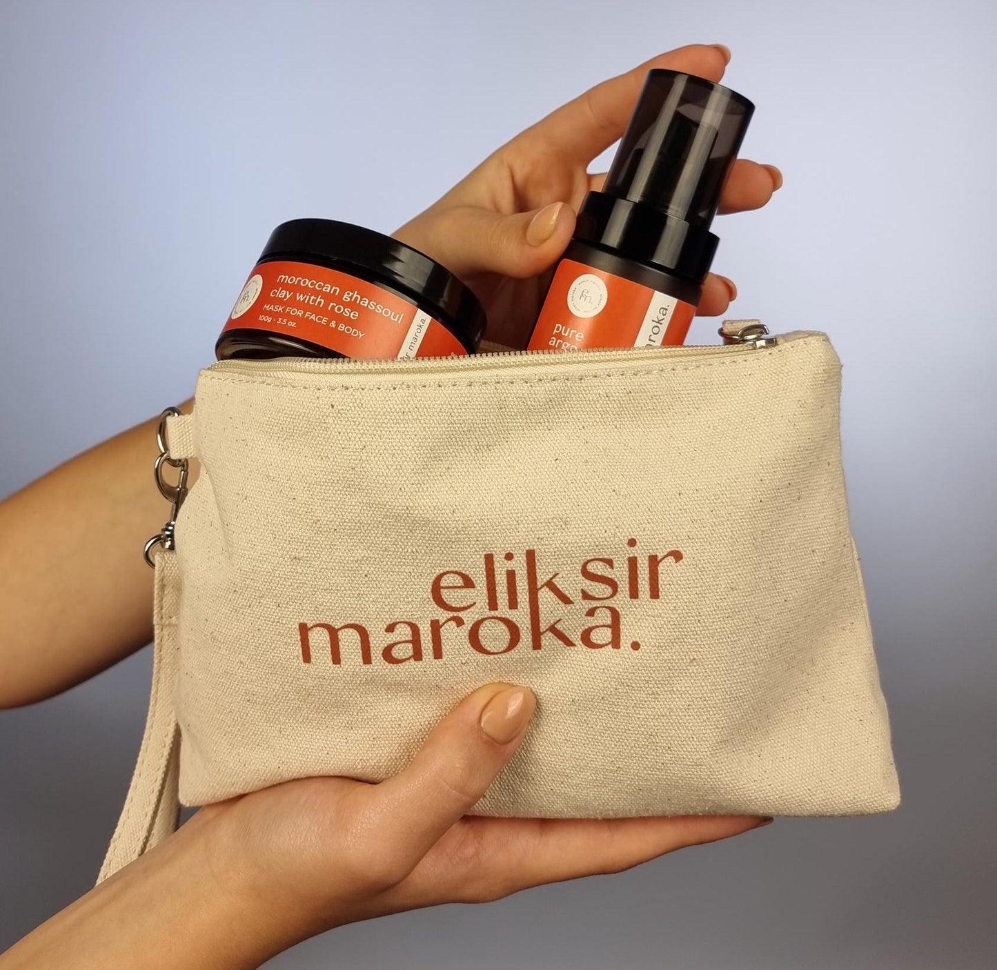 Organic Moroccan Skincare Set – Ghassoul Clay Mask, Black Soap & Argan Oil – Face and Body Exfoliator, Moisturizer, Rose Hydrolat Toner