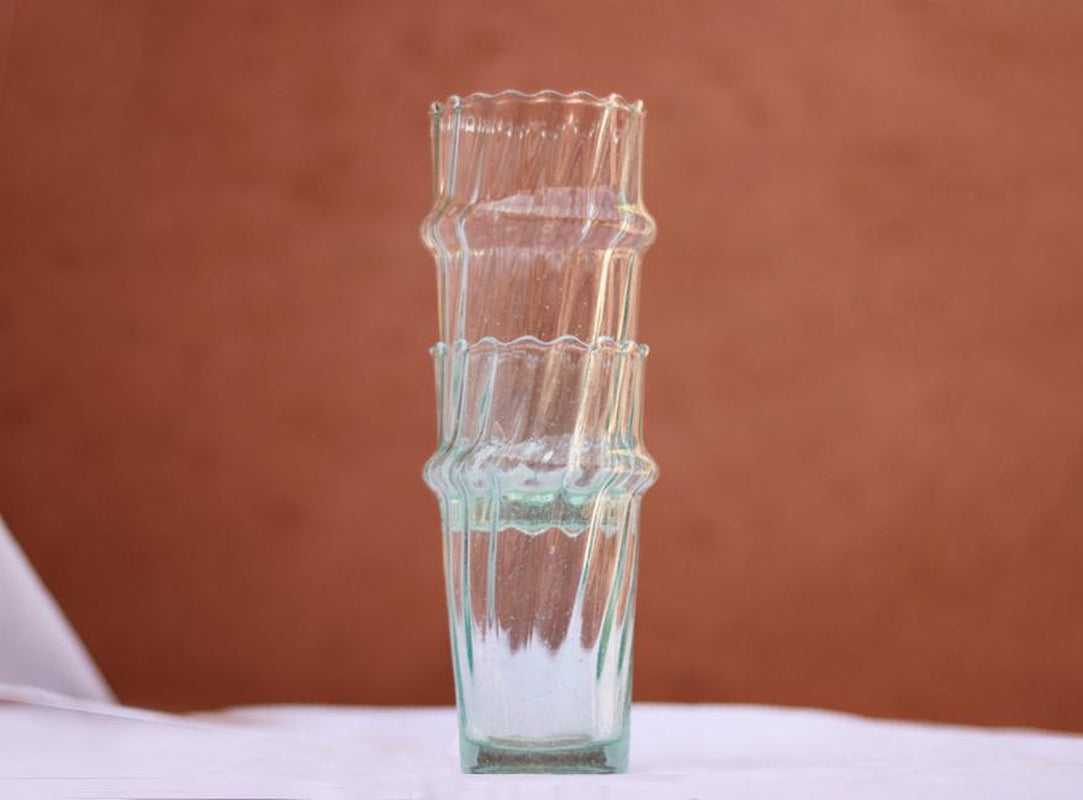 Vintage Ribbed Glassware Fluted Glasses Handmade 6 Piece Scalloped Drinking Glasses Moroccan Drinking Glasses Recycled Glass Stacking Cups
