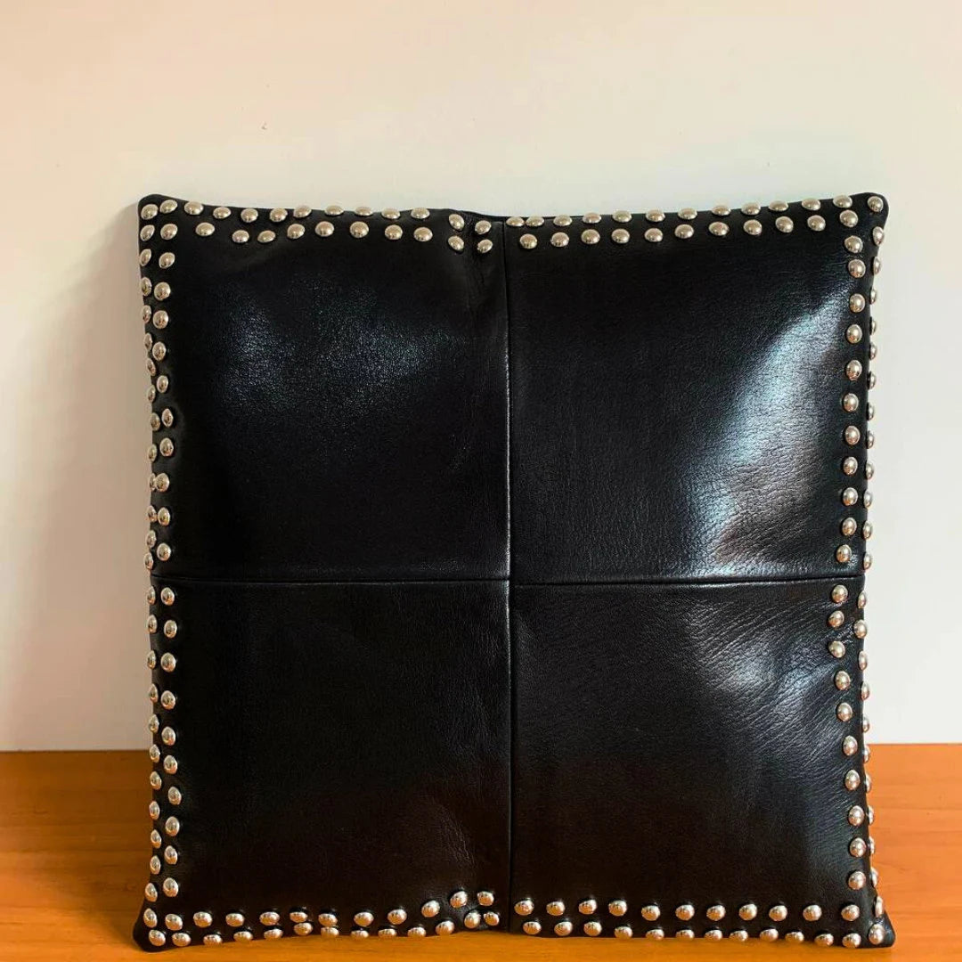 Handmade Leather Pillow Case. Genuine Lambskin Leather Pillow Cover. Sofa Cushion. Boho Black Brown Pillow Case. Square Leather Pillow Cover