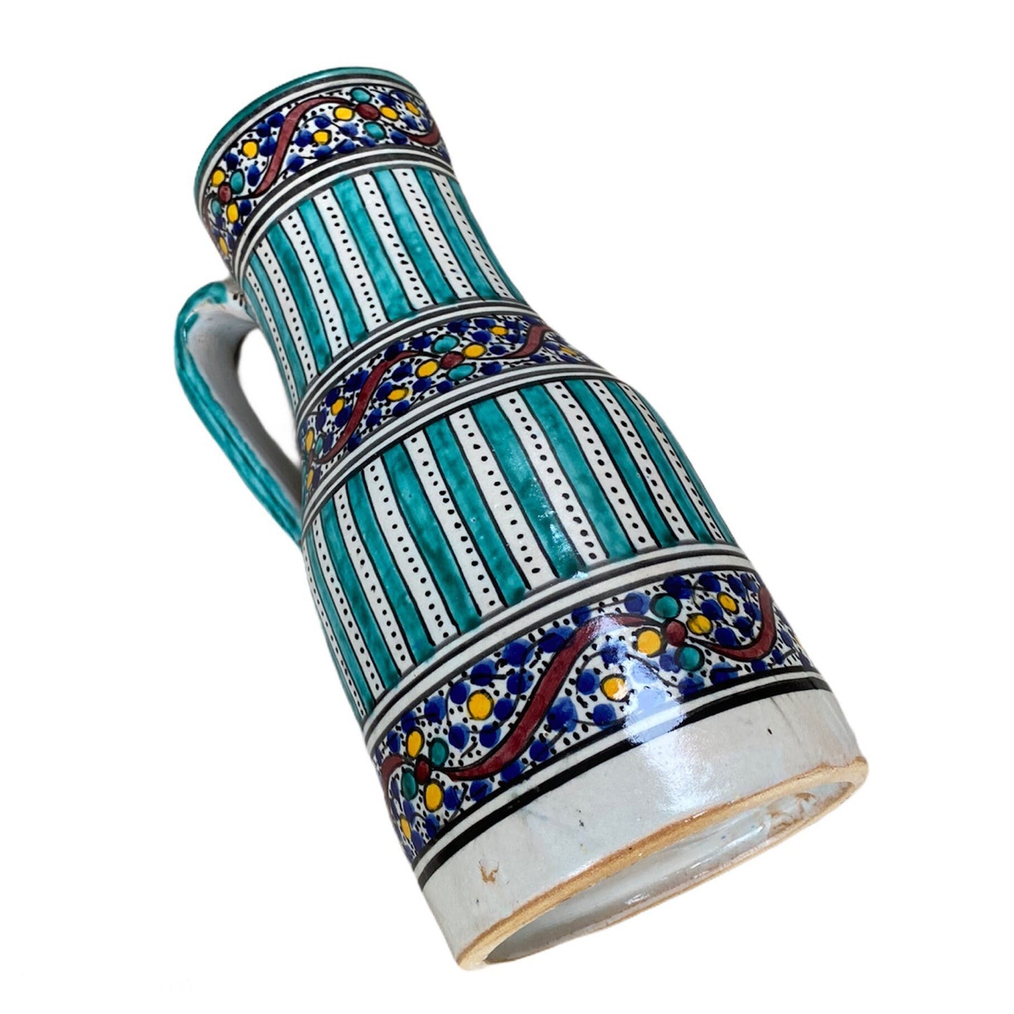 Handmade and Hand-Painted Moroccan Pottery Pitcher, Fes Ceramic Pitcher, Handmade Ceramic Pitcher