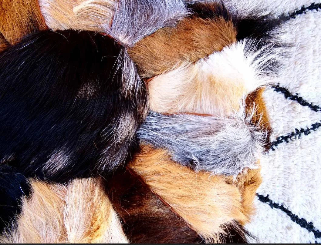 Natural Goat Fur Pouf - 100% Genuine Real Handme Genuine Leather - Ottoman Footstool Hassock