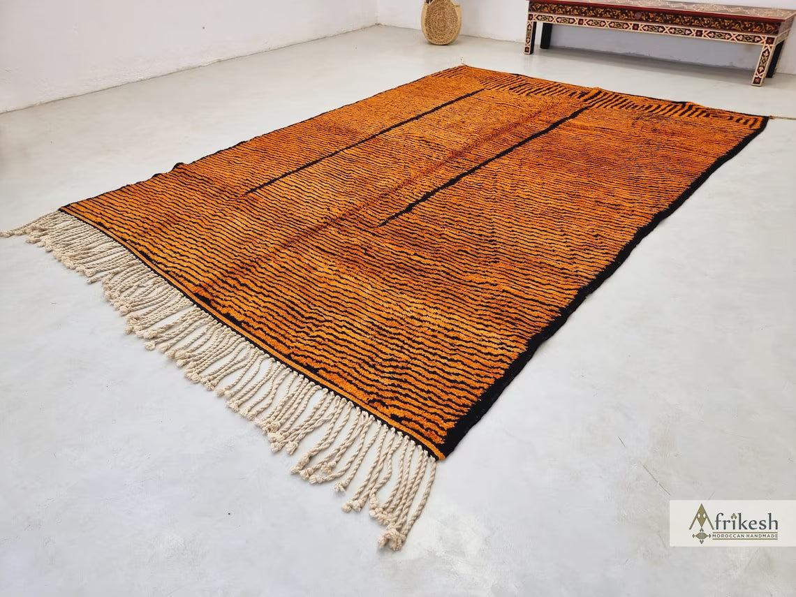 BURNT ORANGE RUG, Custom Made Moroccan Rug, Striped Beni Mrirt Rug, High Quality Berber Carpet, Handmade Mrirt Area Rug, Tufted Shag Rug.