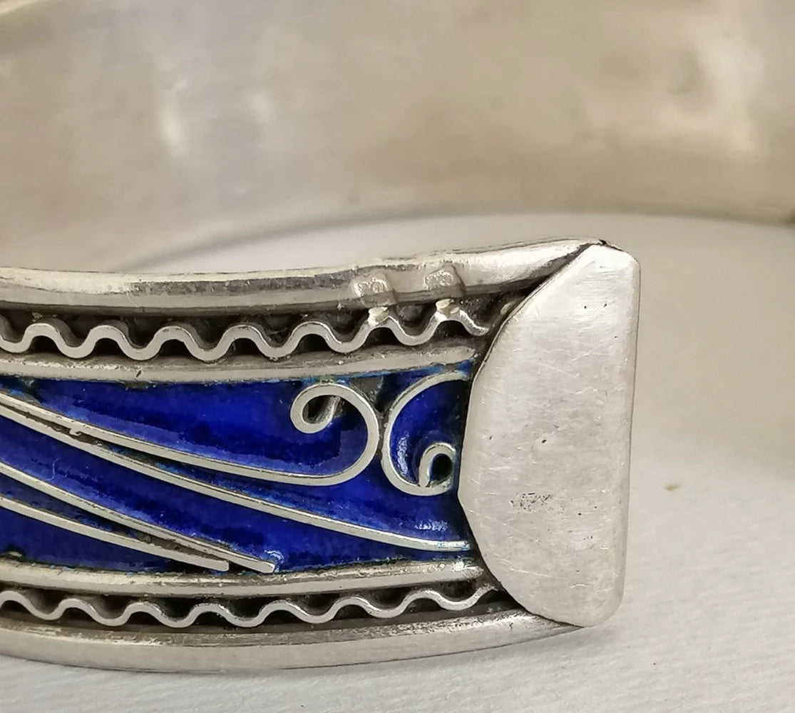 Berber Blue Enamel Silver Cuff