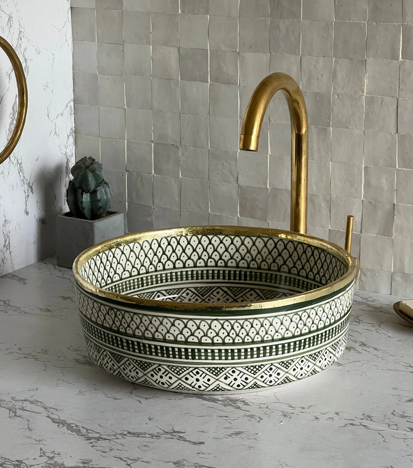 Antique Sink with Brass Rim Edge, Vessel Sink, Sink Bowl, Ceramic Basin, Hand Wash Basin, Free Gift INCLUDED