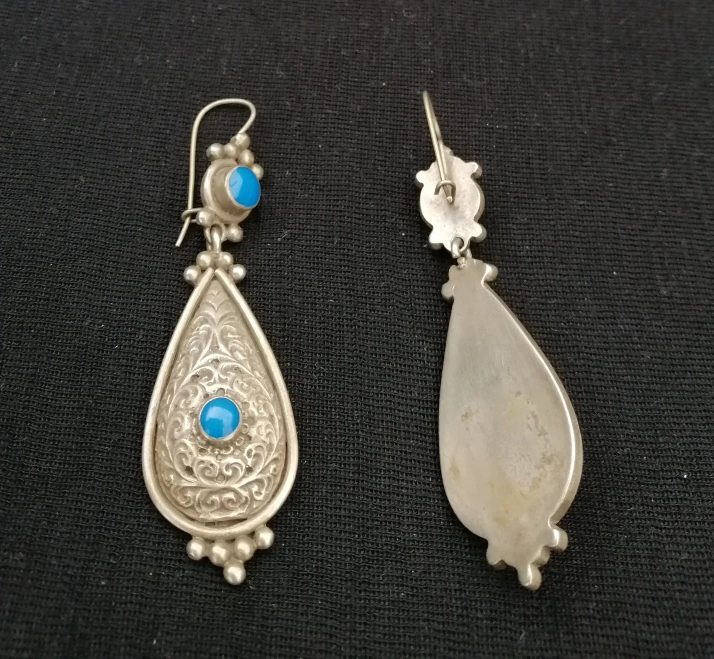 Elegant Berber Silver and Turquiose Teardrop Earrings