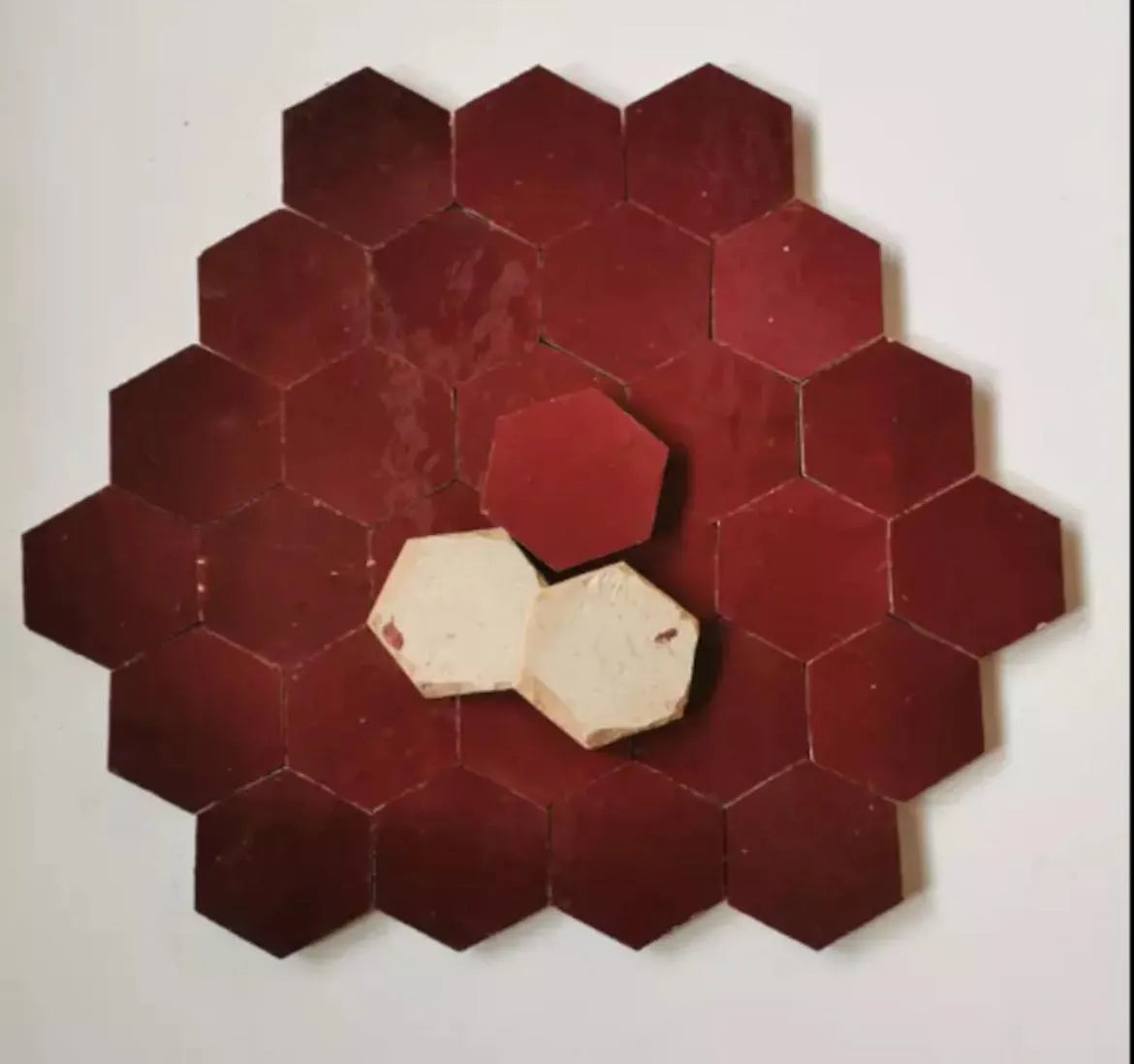 20 Pcs Moroccan Zellige Wall Tiles Wine Red Hexagonal Hexagon - Wall Tile