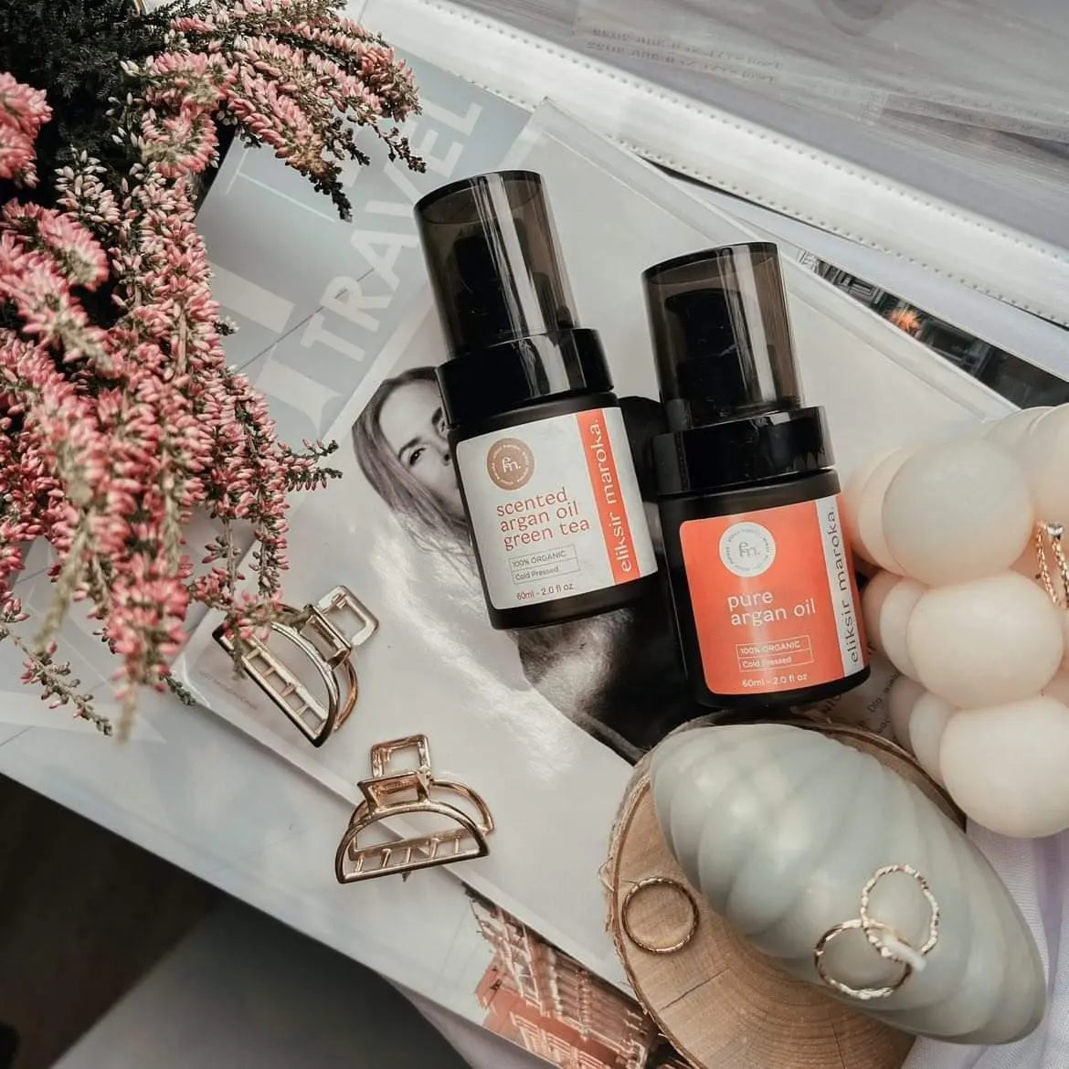 Organic Argan Oil and Cream Duo Set for Hair and Skin - 100% Natural Moisturizing and Hydrating - Vegan and Cruelty-Free Beauty