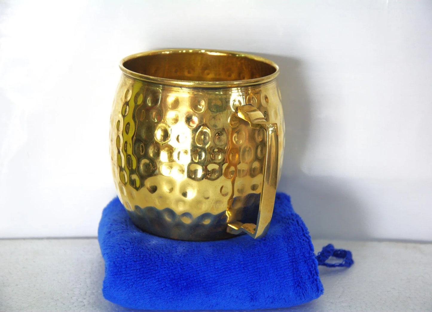 Set of 2 Hand-Hammered Brass Tumblers, Genuine Artisanal Copper Mug