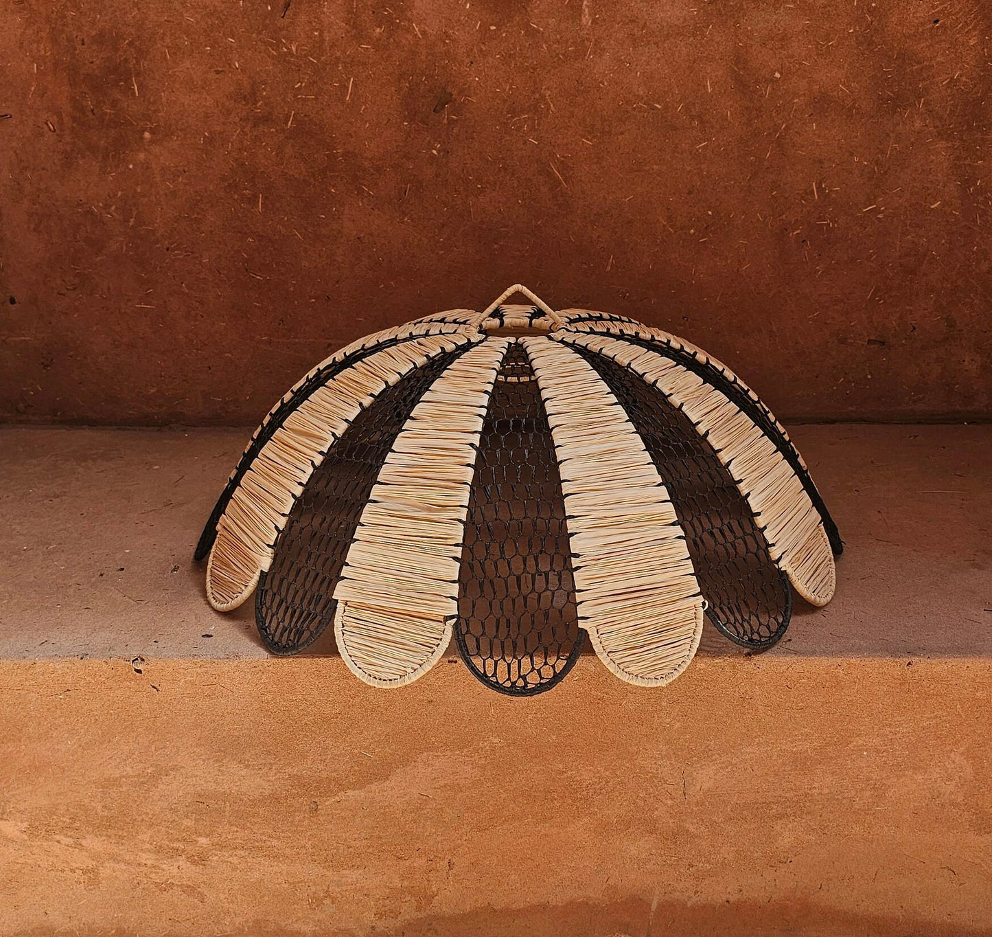 Raffia Pendant Light , Hanging Lamp Shade in Raffia Black and White