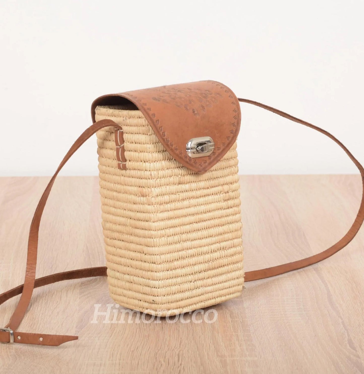 Woven Straw Bag with Leather Strap - Straw Crossbody Bag