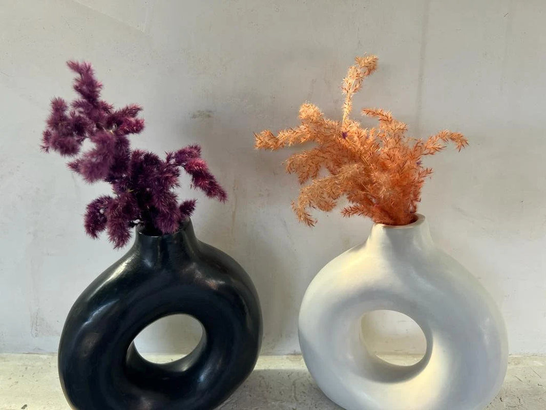 Terracotta Vase, Pottery Deco, Black & White Vase