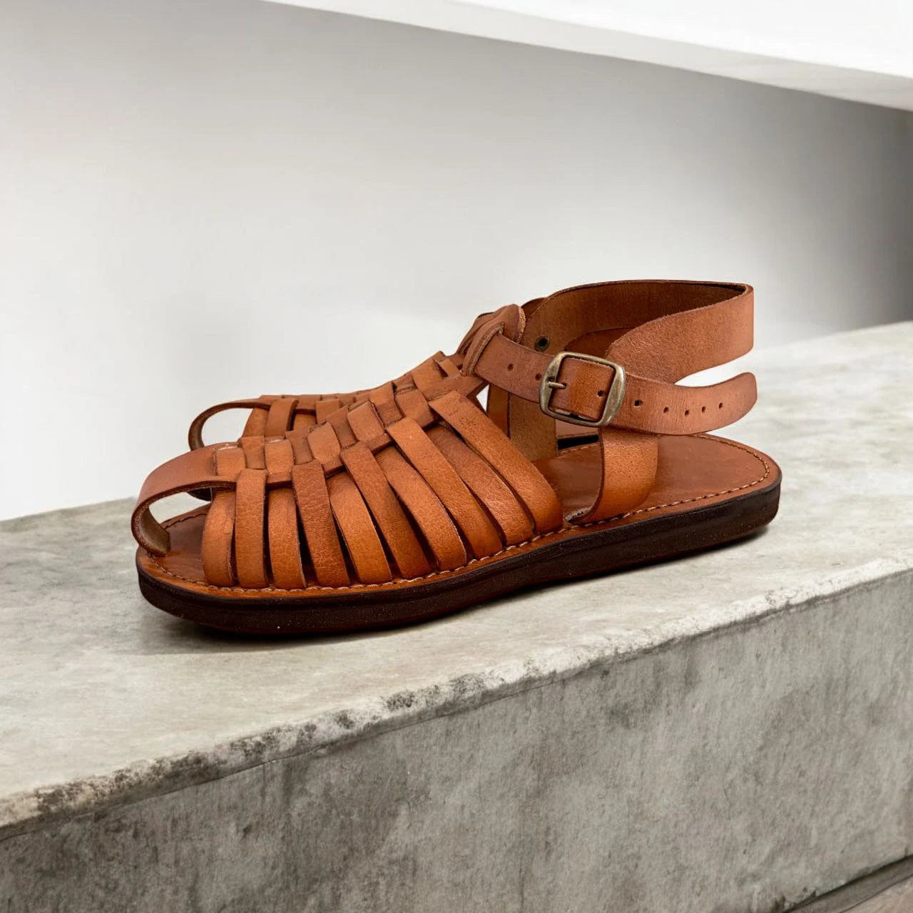 Women'S Handmade Brown Leather Fisherman Gladiator Sandals - Soft Footbed Barefoot Sandals with Adjustable Buckles