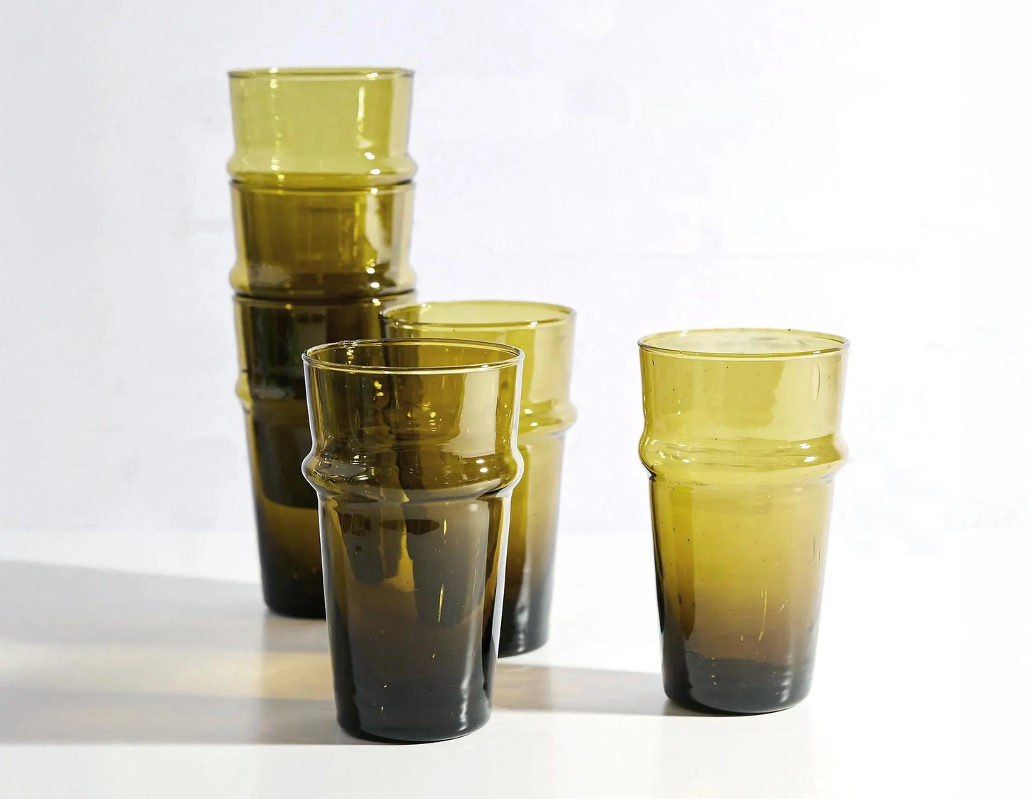 Colored Drinking Glasses Handmade Glassware Moroccan Beldi Drinking Glasses Tableware Recycled Glass Tumbler Highball Stacking Cups