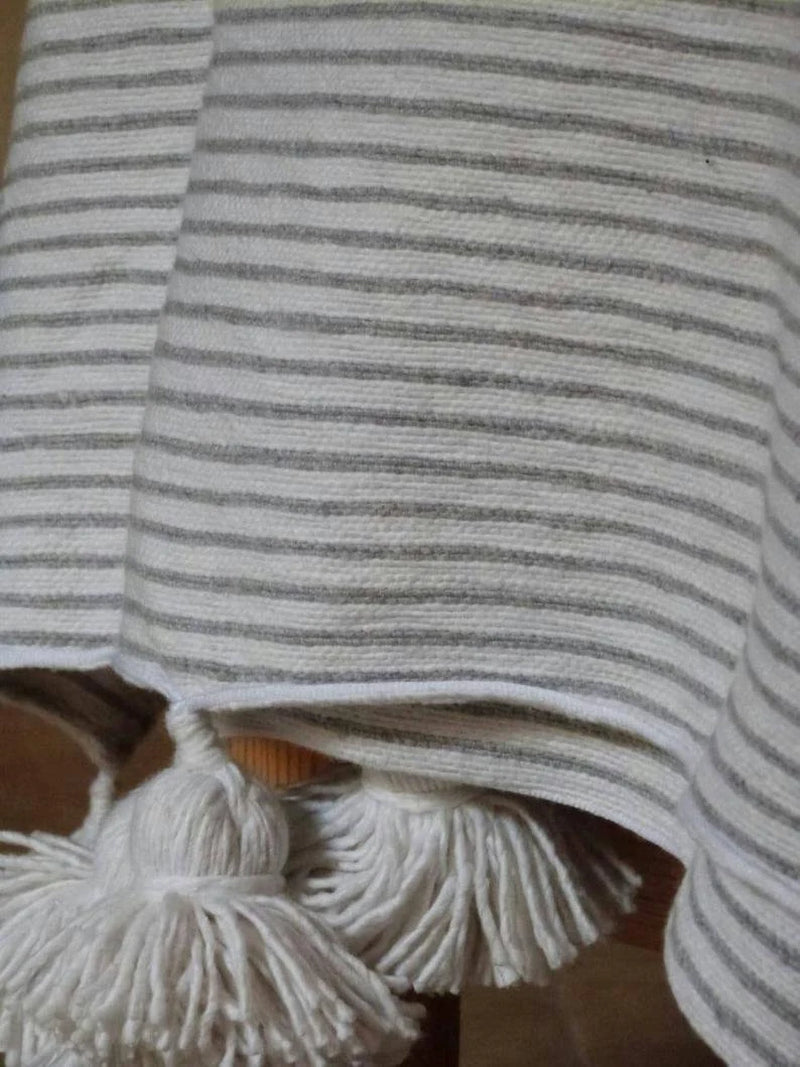 Moroccan Blanket - Hand Woven Throw-Tassel Blankets-Pom Poms-Boho Blanket-Moroccan Blanket-Moroccan Blanket-Moroccan Pom Pom .