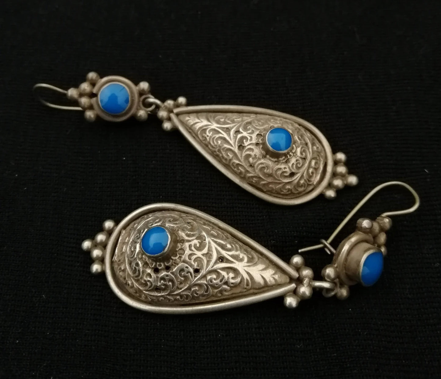Elegant Berber Silver and Turquiose Teardrop Earrings