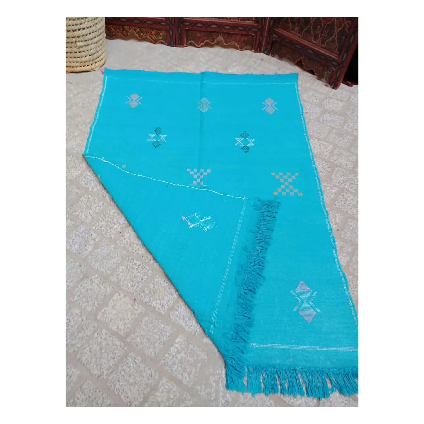 Moroccan Cactus Silk Rug, Handmade Sabra Cactus Rug, Berber Sabra Rug ,Authentic Azilal Rug, Bleu Cactus Silk ,Bohemian Rug