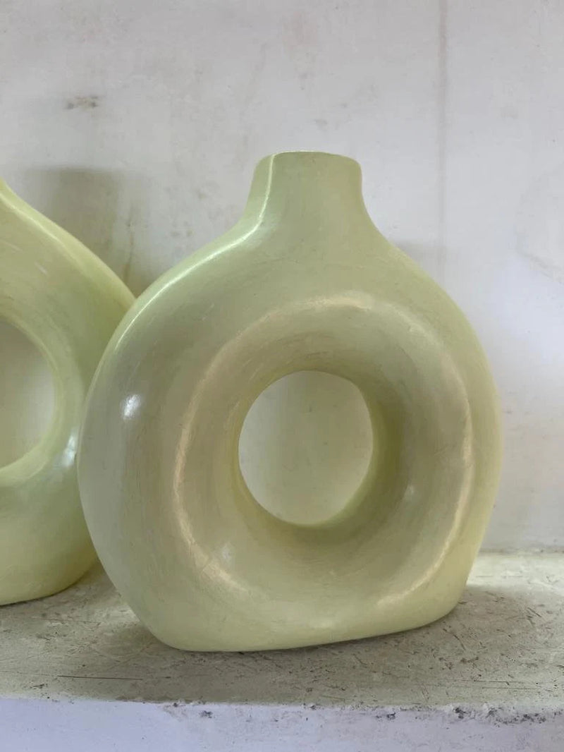 Pretty Stucco Home Deco Vase, Terracotta Vase Pistachio Color