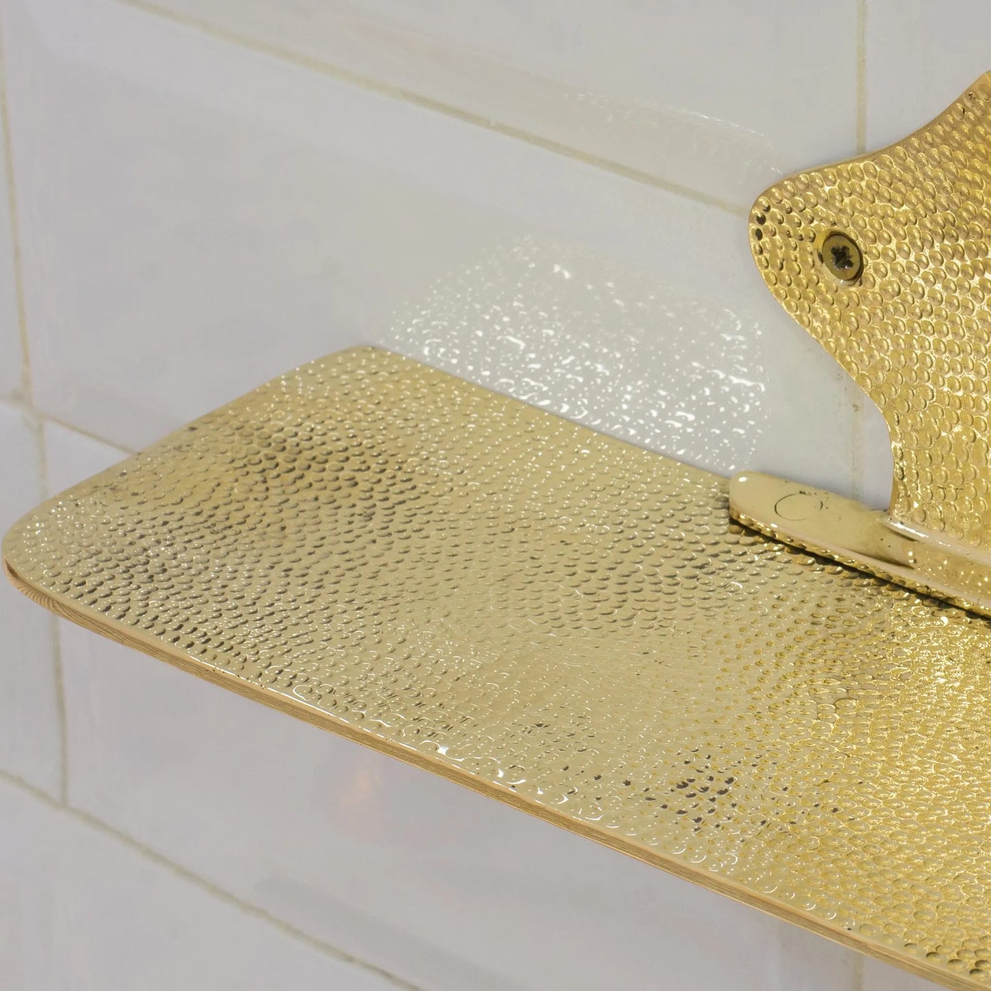 Hammered Solid Brass Floating Shelf, Bathroom Bottle Holder, Wall Mount Shelf Brass, Shampoo Hanger