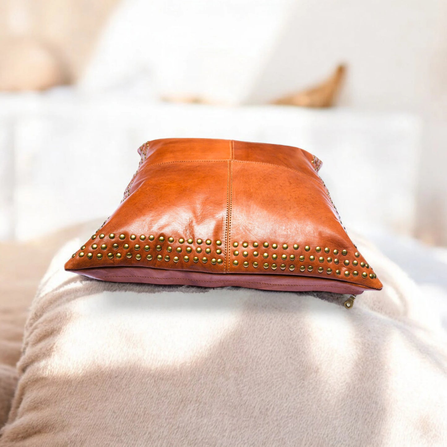 Leather Pillow Case. Genuine Lambskin Leather Pillow Cover. Sofa Cushion Case. Boho Decor. Brown Pillow Case. Square Leather Pillow Cover.