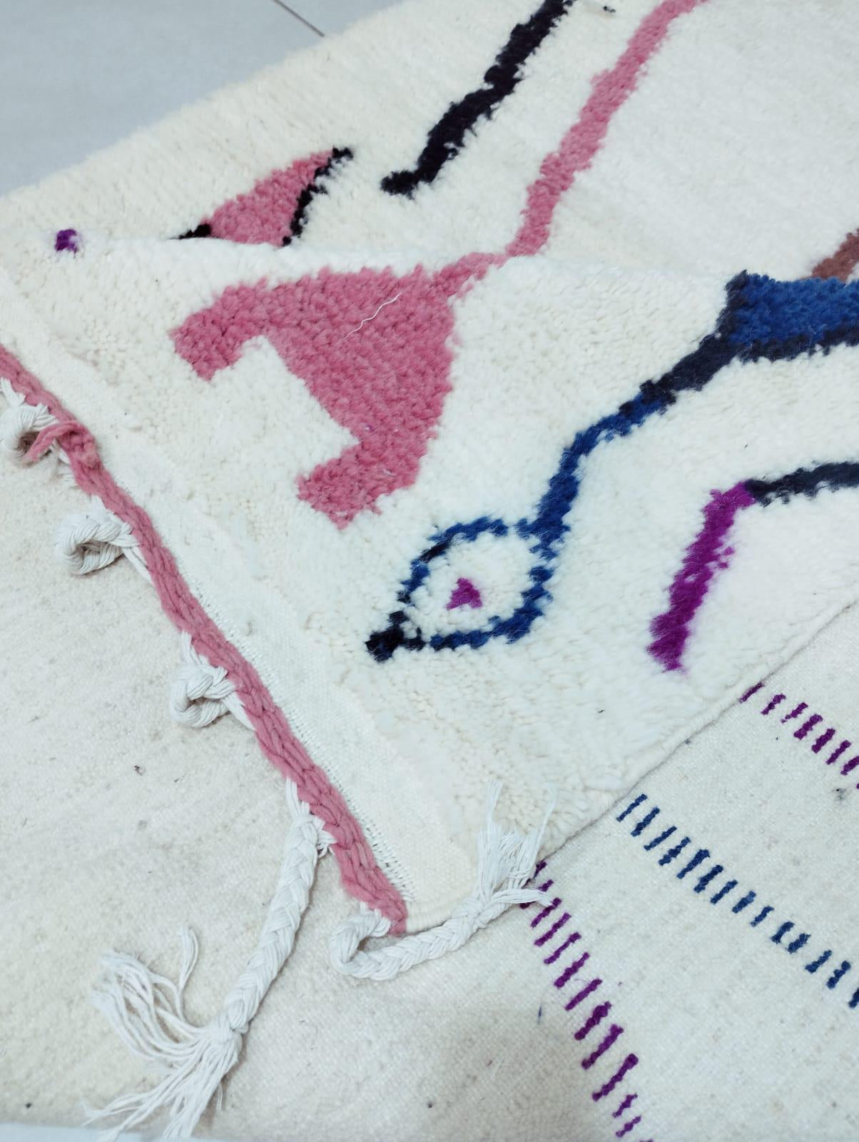 Handwoven White Abstract Rug | Moroccan Wool Carpet | Colorful Patterns & Berber Art Design | Moroccan Rug