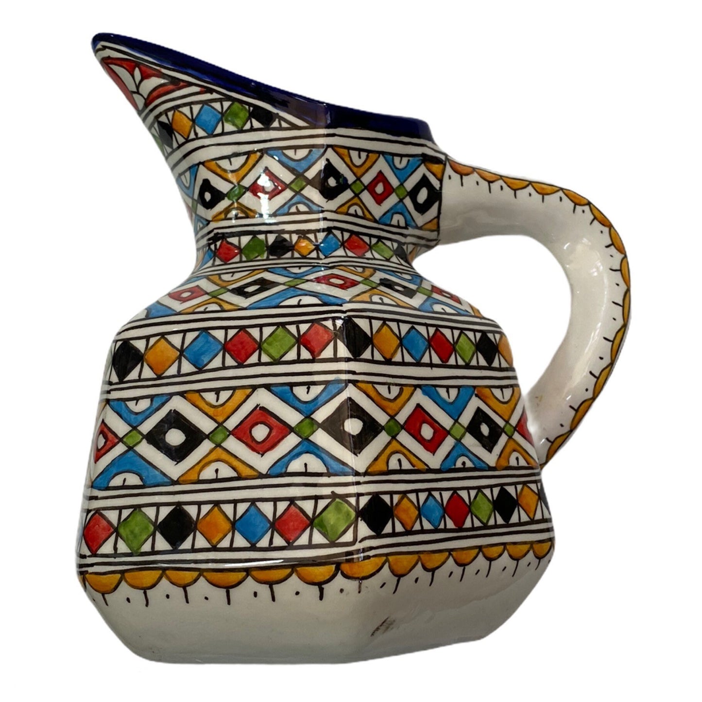 Fes Ceramic Jug Handmade and Painted /Pitcher with Traditional Shape/Carafe with Original Handle.