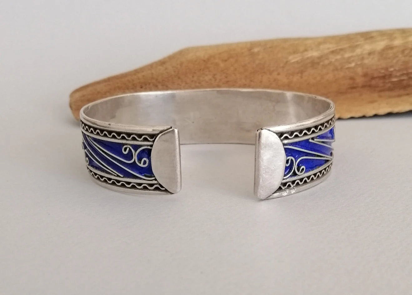 Berber Blue Enamel Silver Cuff