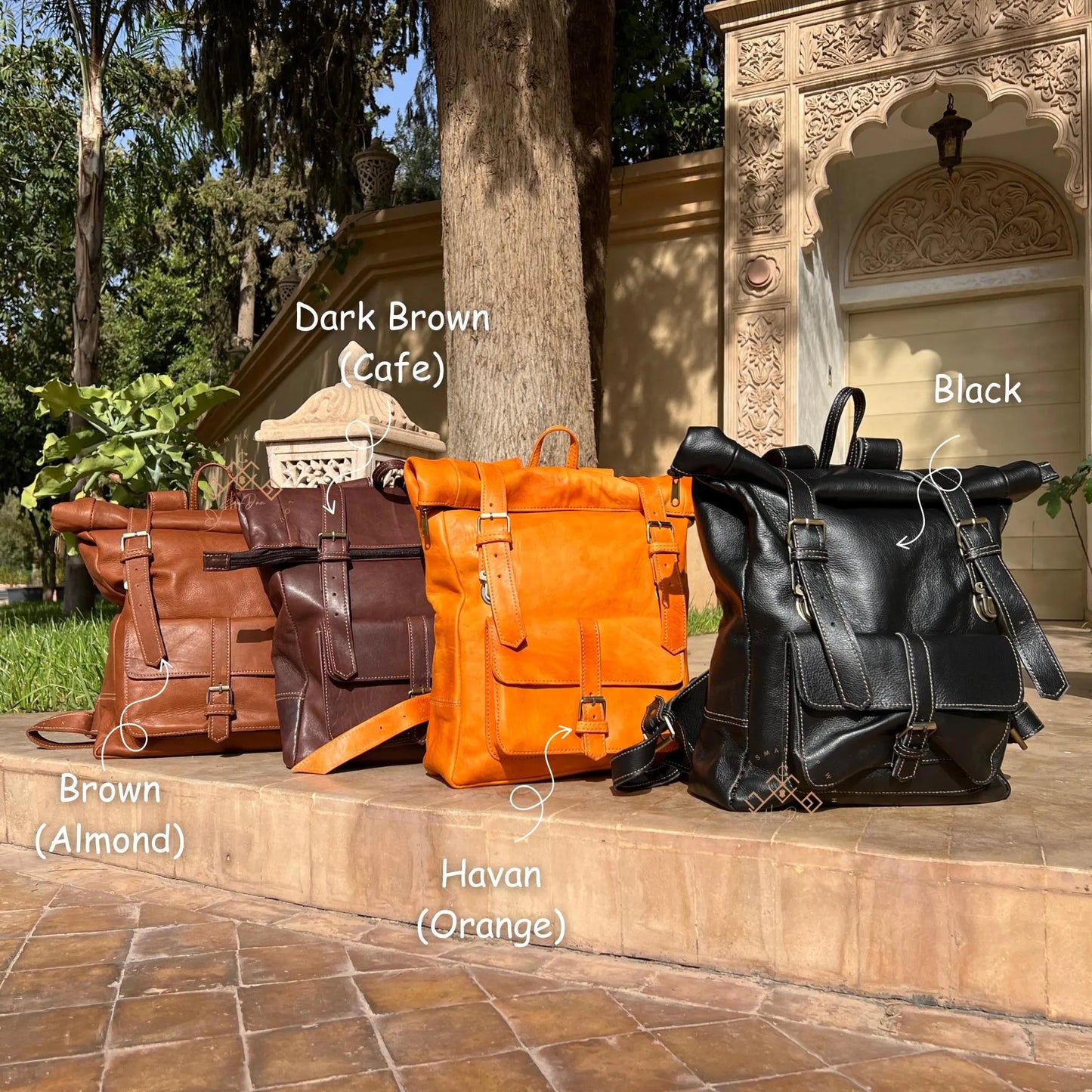 Moroccan Roll Top Leather Backpack for Men & Women | Leather Trekking Travel Backpack Rucksack | Fashion Leather Gift Backpacks