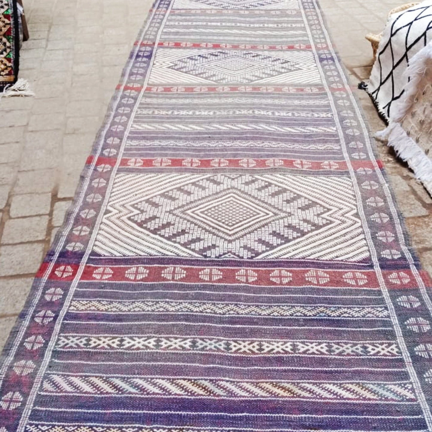 Cactus Silk Runner Rug 2×13 Ft. Moroccan Vintage Cactus Silk Kilim. Handmade Berber Rug. Authentic Azilal .Home Decor
